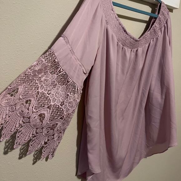 Cato Tops - Cato - lavender crochet flare sleeve top